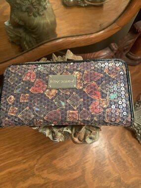 Betsey Johnson Multicolor Sequin Heart Zip Wallet